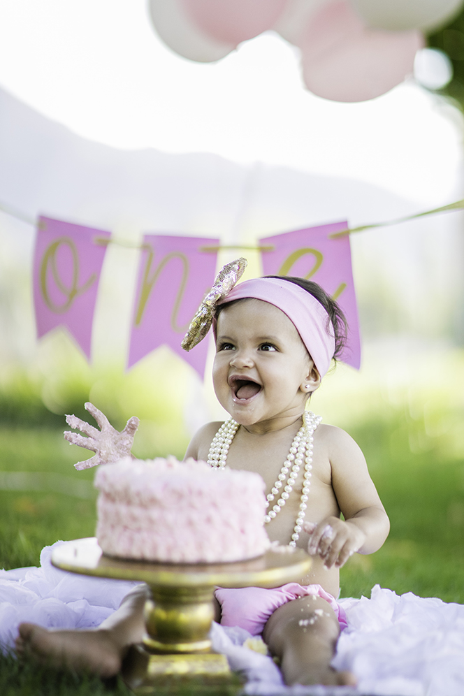 Arianna 1st birthday with cake Photography